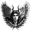 laurel wreath angel wing and the devil sur la main tattoo design idea