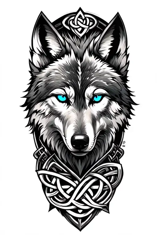 wolf with blue eyes on armor tattoo design featuring Celtic trinity knot  tattoo design idea