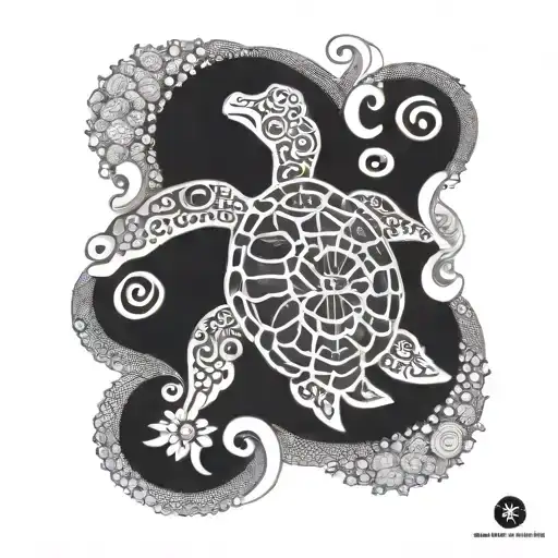 A mandala-inspired wave design with subtle turtle and chrysanthemum accents tattoo design idea