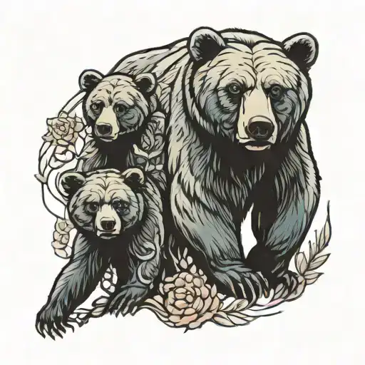 a bear and two cubs tattoo design idea