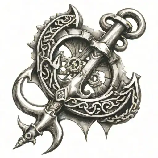 steam punk anchor hanging tattoo design idea