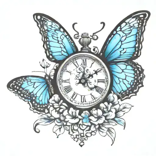 Clock: April 1, 2015, spirts is butterflies blue, time is 12:00 tattoo design idea