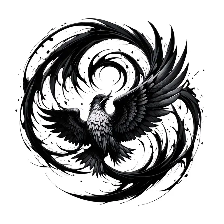 High contrast brush-like strokes dark aesthetic surrealist gothic blackwork wings ornamental abstract sigilism tattoo design idea