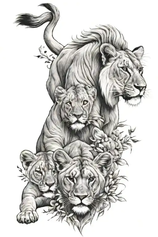 lioness with 2 cubs   tattoo design idea