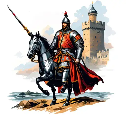 a knight against the background of the Kyiv fortress, a Cossack against the background of a fortress on the island of Kh tattoo design idea