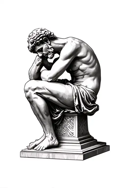 Create a tattoo design based on the statue of the thinker repaired with the japanese art of kintsugi tattoo design idea