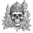 skull flowers gothic castle tattoo design idea