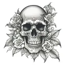skull flowers gothic castle tattoo design idea