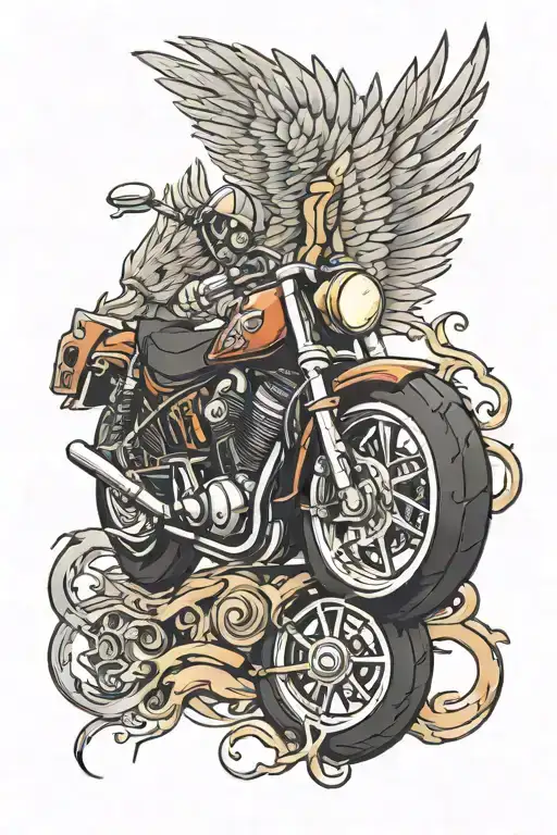 motorcycle wheel with wings spread wide tattoo design idea