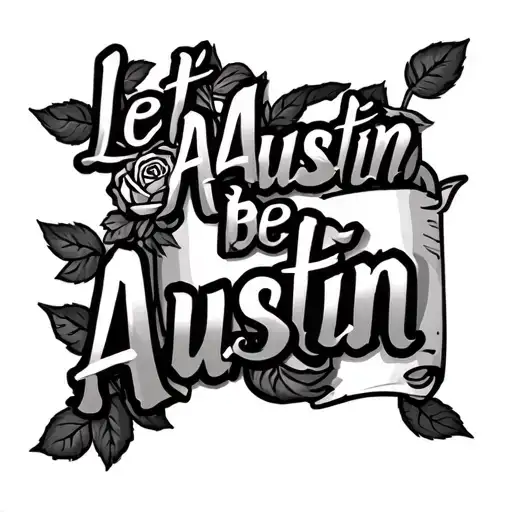 "Let Austin be Austin " Acient Scroll with wilted rose emoji tattoo design idea