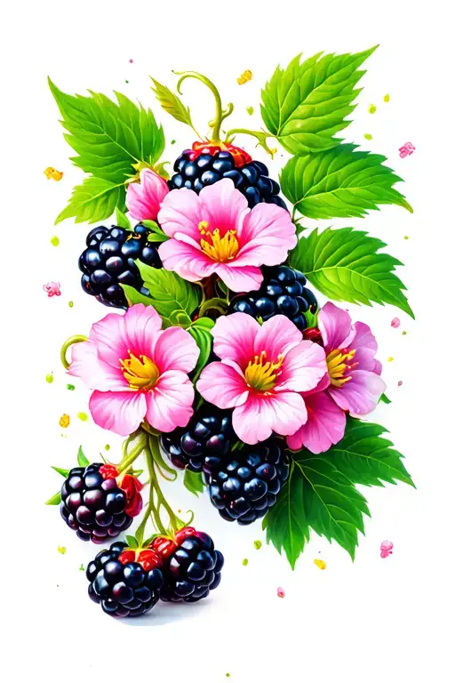 blackberries with blooms flower ropes going tattoo design idea