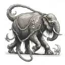 a grim reeper going on a walk with a baby mammoth on a leash tattoo design idea