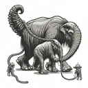 a grim reeper going on a walk with a baby mammoth on a leash tattoo design idea