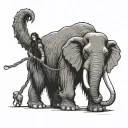 a grim reeper going on a walk with a baby mammoth on a leash tattoo design idea