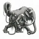 a grim reeper going on a walk with a baby mammoth on a leash tattoo design idea