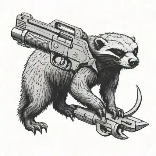 honey badger holding a gun tattoo design idea