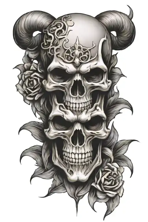 skull with half oni mask tattoo design idea