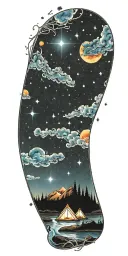 aquarius constellation in sky over camp fire in full color tattoo design idea