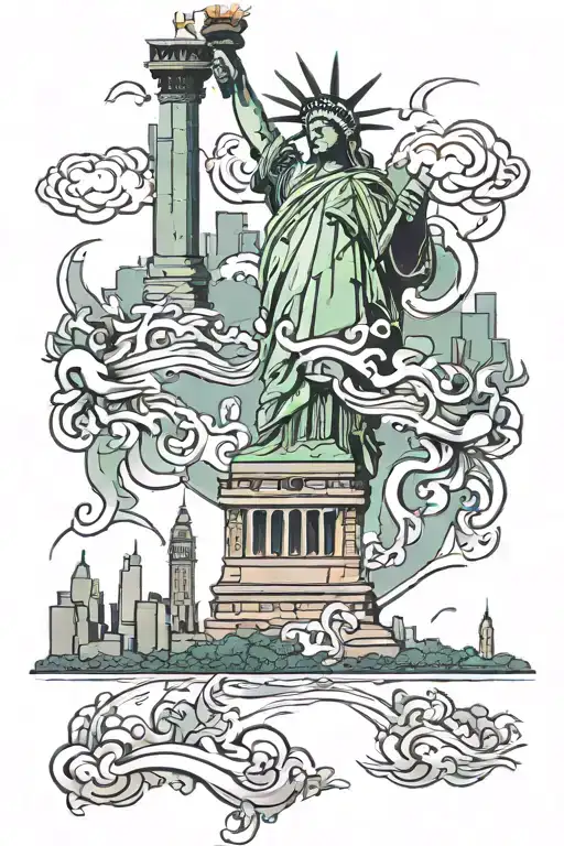nyc skyline, statue of liberty, NY jets tattoo design idea