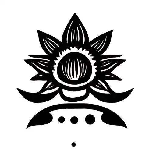 1 to 1.5 inch minimalist tattoo featuring a lotus, sun and three vertical dots. It has to be simple. tattoo design idea