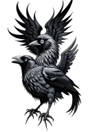 Black crow with 2 open wings and one eye tattoo design idea