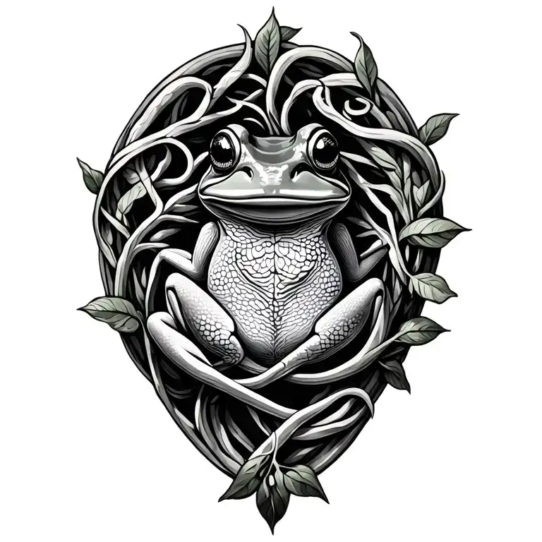 Kambo Frog, ayahuasca vines intertwining tattoo design idea