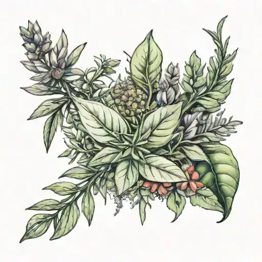 rosemary thyme basil oregano sage burning tattoo design idea