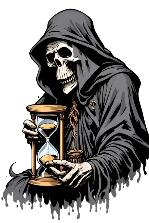 rugged grim reaper holding hourglass tattoo design idea