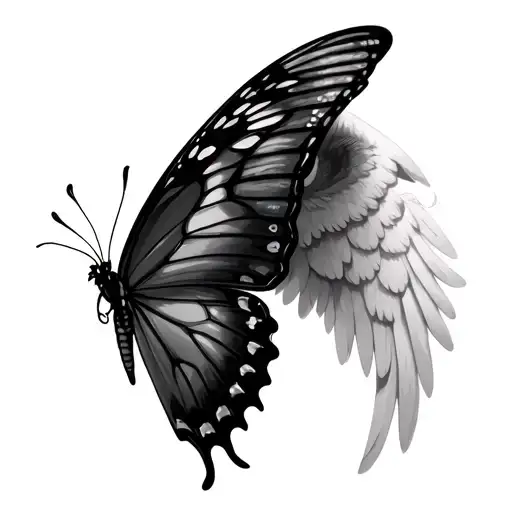 half angel wing half butterfly tattoo design idea