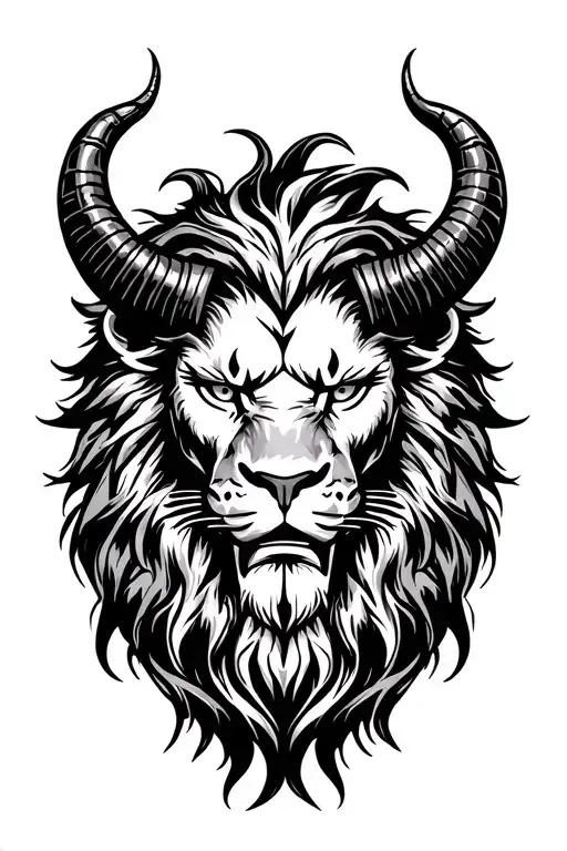 lion head with satan horn tattoo design idea