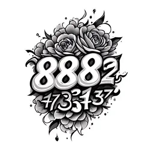 tattoo of 888, 222, 777, 444 and 333 merged or mixed together tattoo design idea