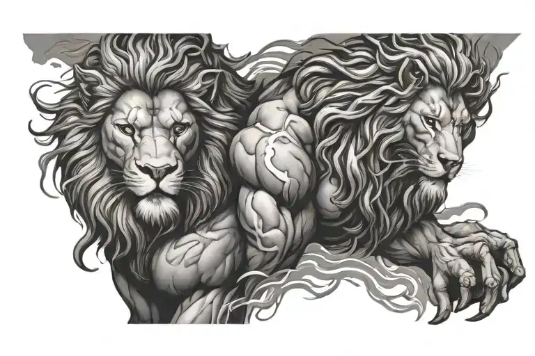 Hercules and lion sleeve with lightning storm tattoo design idea