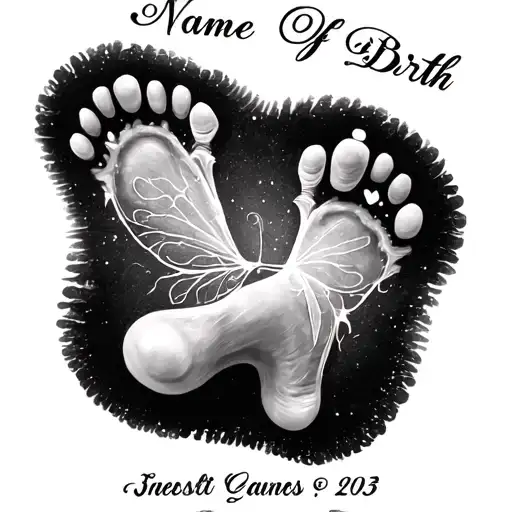 name and date of birth with foot print with tinker bell  tattoo design idea