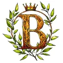 letter b in side of an olive branch circle with a crown on top  tattoo design idea