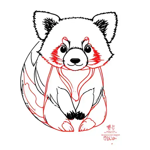 minimalist cute red panda tattoo, black and red lines  tattoo design idea