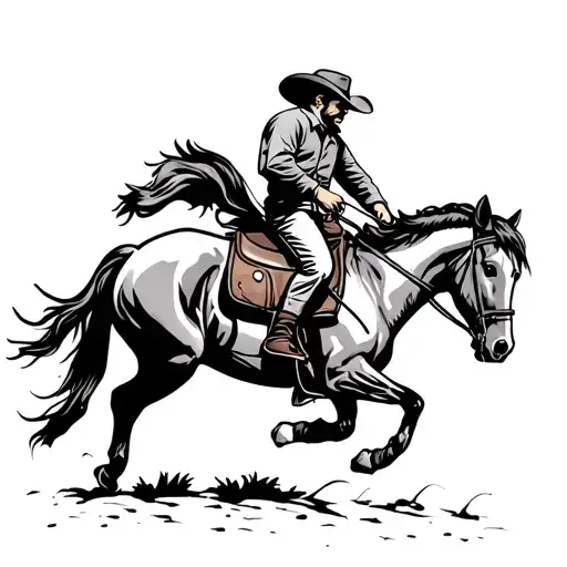 Oliver, construction, cowboy riding horse running tattoo design idea