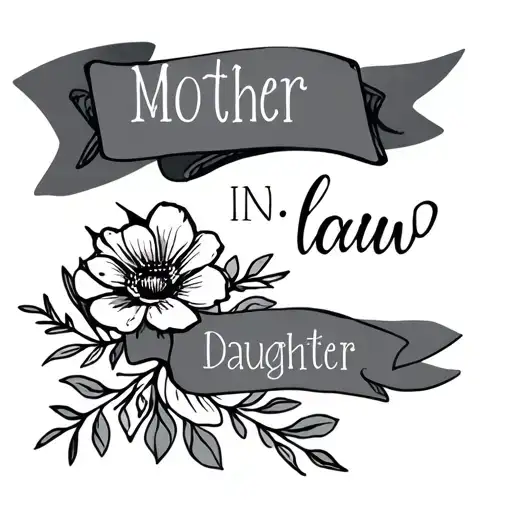 cute, simple, feminine, meaningful matching tattoo featuring a mother-in-law and daughter-in-law, with words and flowers tattoo design idea