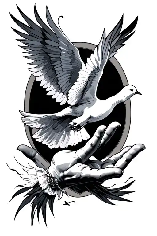 god with hand open with doves flying out tattoo design idea