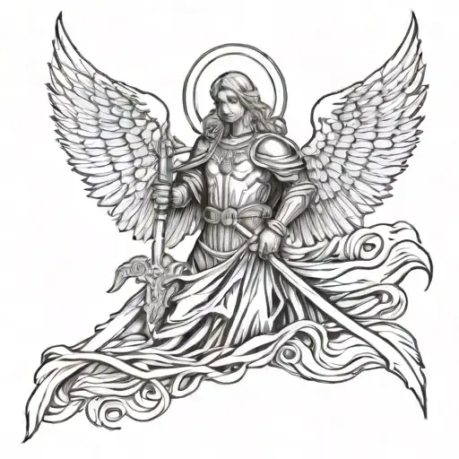 saint Michael archangel, cross, Azrael the Angel of death tattoo design idea