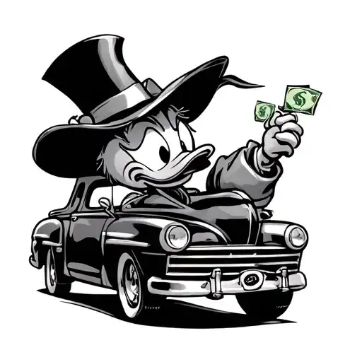 scrooge mcduck with money bag and car  tattoo design idea