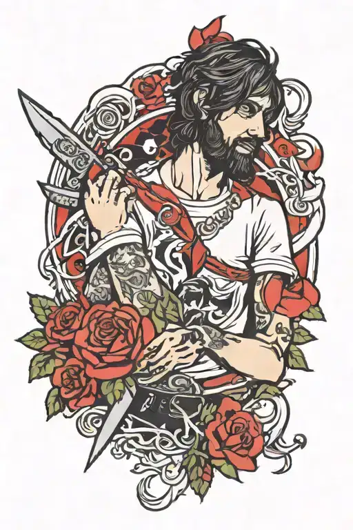 kasabian you're in love with a psycho holding pocket knife tattoo design idea