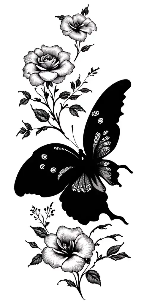 butterfly,hibiscus, rose tattoo design idea