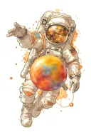 astronaut with planets orbiting tattoo design idea