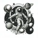 astronaut with planets coming tattoo design idea