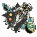 astronaut with planets coming tattoo design idea