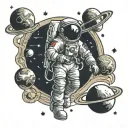 astronaut with planets coming tattoo design idea
