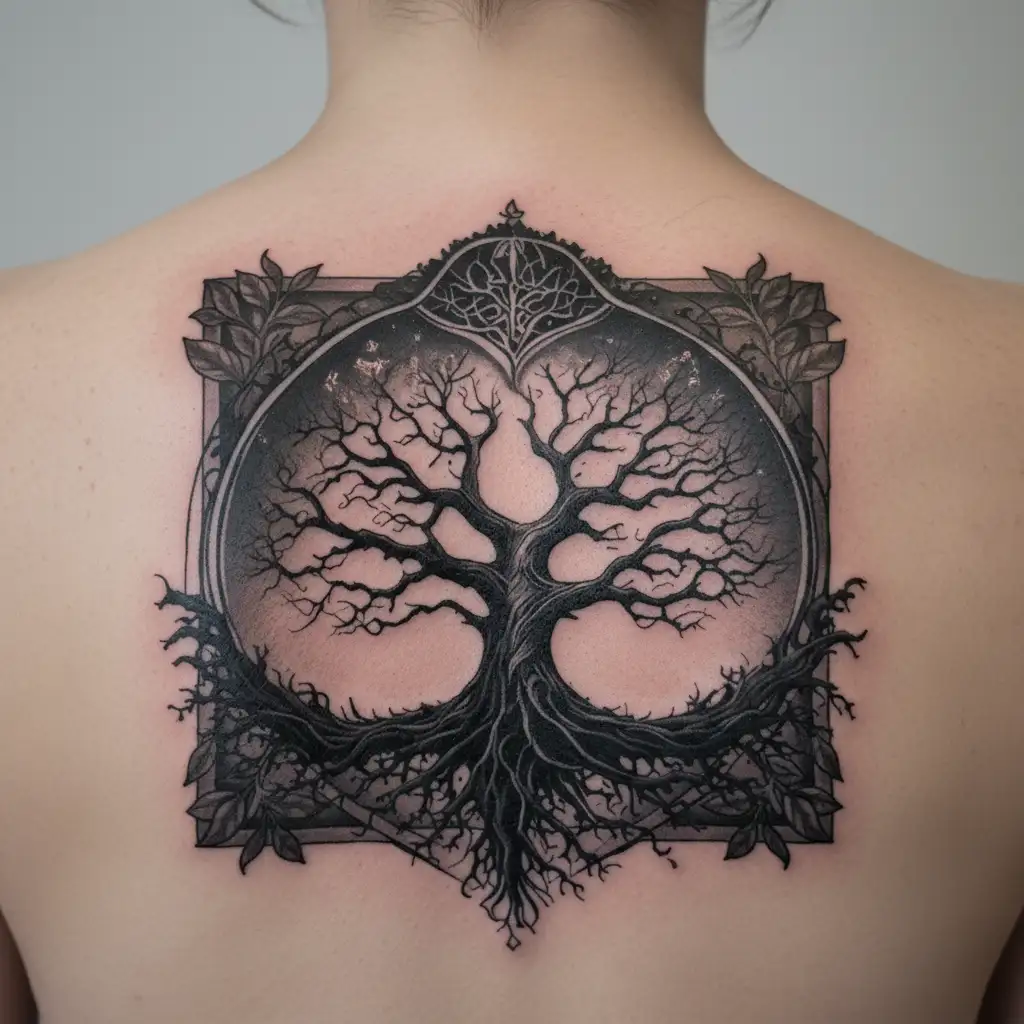 Mortality mixed tree of life tattoo design idea