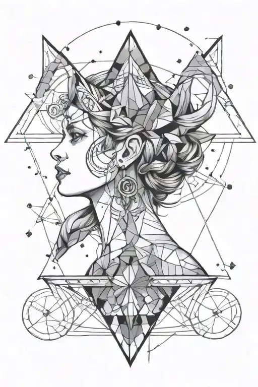 Geometrical design of hera's with triangles and lines with constellation of cancer tattoo design idea
