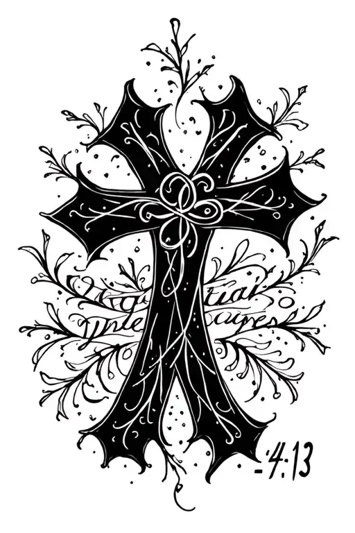 crosses and philippians 4:13 written in cursive writing tattoo design idea