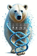 Alexia written using periodic table. double strand dna helix swirling through. include polar bear tattoo design idea